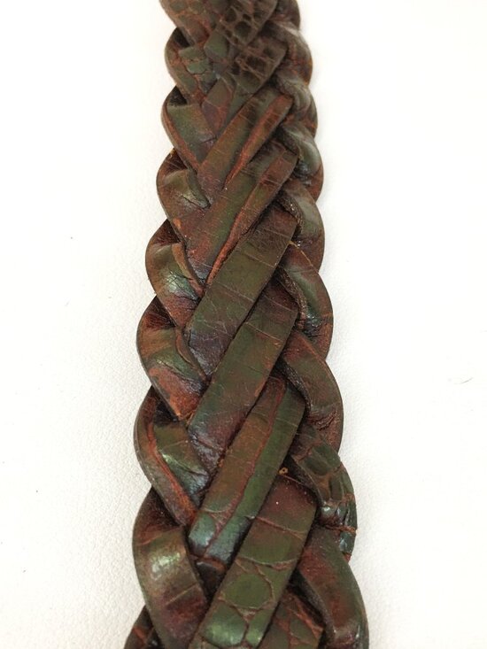 Vintage JOAN & DAVID Brown Braided Leather Belt w/Croc Embossed Buckle - Size M main image 8